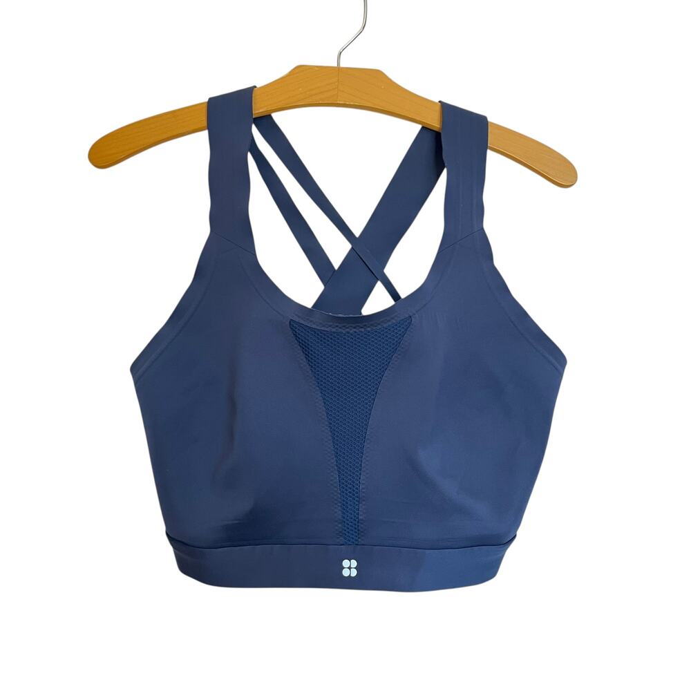 Sweaty Betty All Train Sports Bra Navy Blue Workout Athletic Gym Top Size 36F